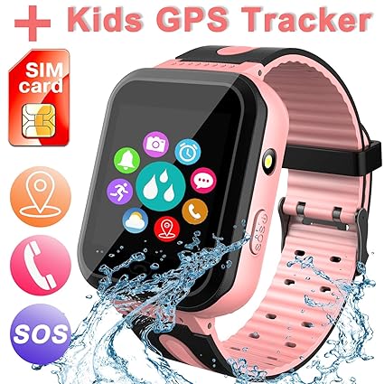 Waterproof Smart Watch for Kids, Activity GPS Tracker Digital Wrist Watch Phone Built in SIM Card SOS Alarm Clock Voice Chat Smartwatch for Kids Age ...