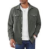 Cotrasen Men's Corduroy Shirt Jacket Button Down Long Sleeve Ribbed Shacket Lightweight Overshirt with Flap Pockets