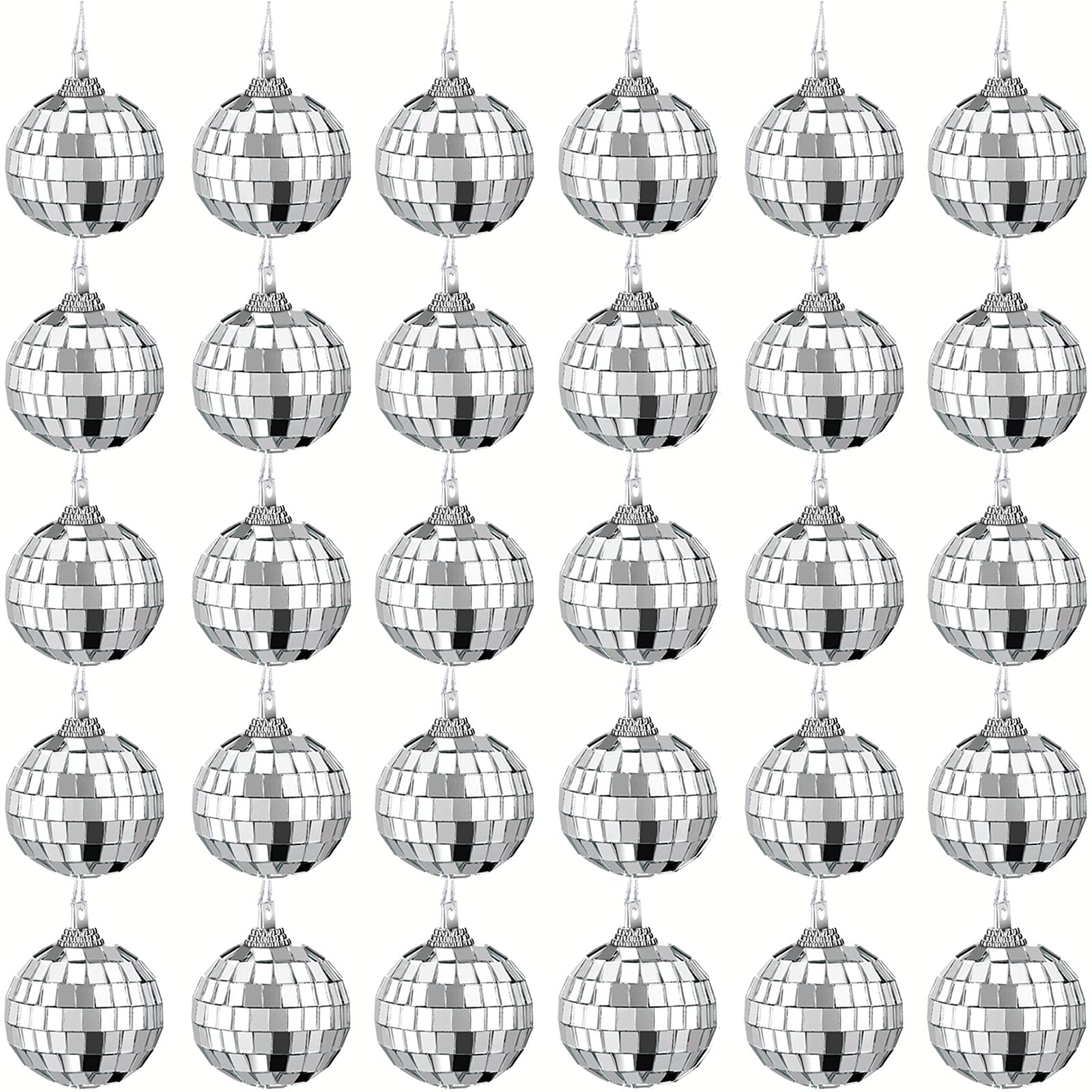 Skylety 30 Pcs 1.6 Inch Mirror Disco Ball 50's 60's 70's Disco Party Hanging Decoration DJ Light Effect Silver Stage Props Hanging Ball for Christmas Tree Ornament Decoration Game Accessories