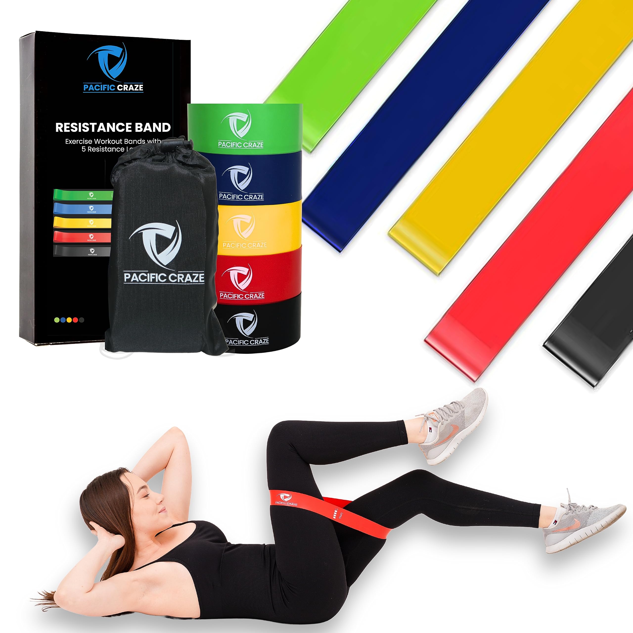 Photo 1 of Pacific Craze Pro Resistance Bands for Working Out Women (Set of 5) Workout Exercise Band for Men Body Stretching Home Gym Physical Therapy Durable Strength Bands