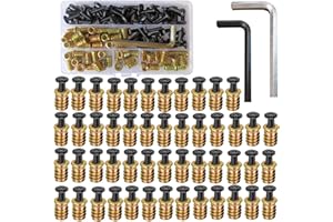 YELINTIAN 50 Pieces M6 x 15mm Threaded Inserts Nuts Zinc and 50 Pieces M6 x 20mm Flat Head Socket Head Screws Countersunk Bol