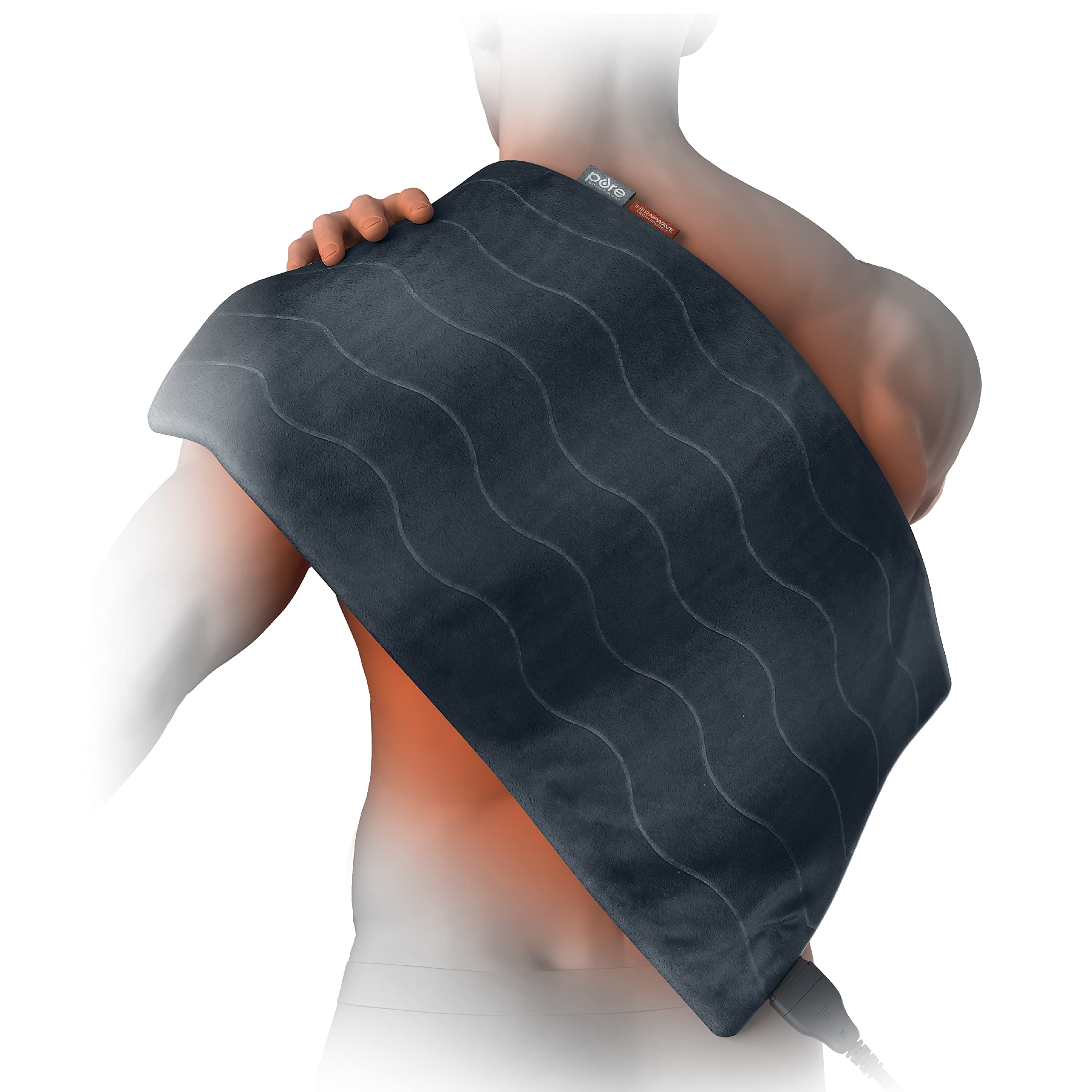 Photo 1 of Pure Enrichment PureRelief Pro Far Infrared XL Heating Pad - Muscle Relief for Back, Neck, Shoulder, & Knee Pain in Athletes, 4 Heat Settings, Dry/Moist Heat, 12” x 24” Extra-Large Size (Iron Gray)