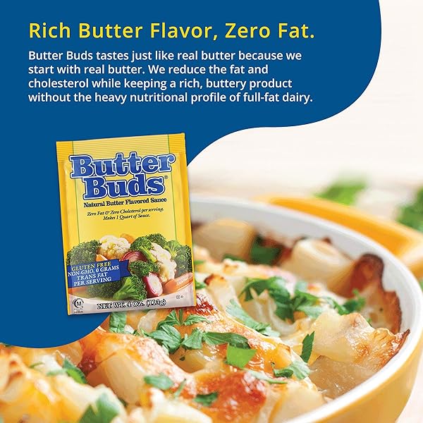 BUTTER BUDS SAUCE MIX, 4 OZ (4-PACK) – NON-GMO, GLUTEN-FREE NATURAL BUTTER FLAVORED SAUCE MADE WITH BUTTERMILK, 0 FAT, 0 CHOLESTEROL