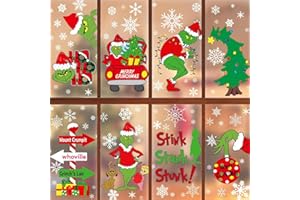 ATLKDLK 8 Sheet Christmas Window Clings Grinch Decorations Window Stickers Double Sided Christmas Window Decals Christmas Decorations for Home Indoor Decor (Christmas Design 10)
