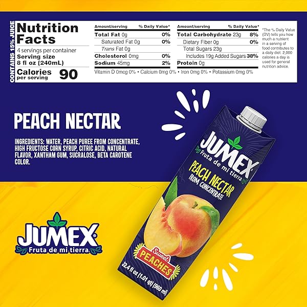 JUMEX PEACH JUICE NECTAR – PEACH NECTAR MADE WITH FRESH FRUIT PUREE – TROPICAL FRUIT JUICE CONCENTRATE FOR SMOOTHIE MIX, COCKTAIL MIXERS, KIDS DRINKS & MEXICAN BEVERAGES – 32.4OZ, 1 PACK CARTON