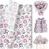 60 Sheets Trendy Boho Ghost Tissue Paper, 13.8 x 19.7'' Spooky Autumn Pumpkin Gift Wrapping Paper for Halloween DIY Craft Autumn Party Supplies