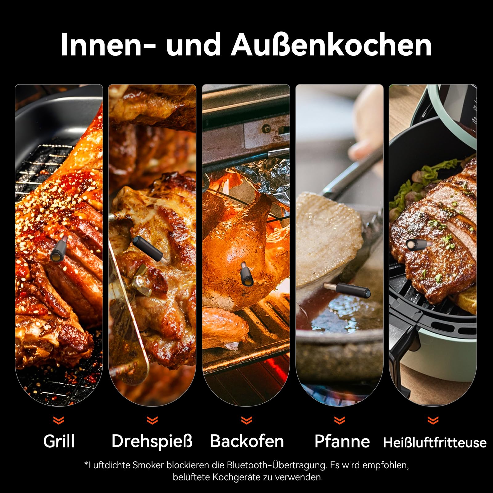 Meatmeet Pro Fleischthermometer Kabellos mit WLAN und Bluetooth, App-Überwachung mit Timer und Alarm, IP67 wasserdicht und ölbeständig, kabelloses Fleischthermometer für BBQ, Backofen, Grill, Küche 6