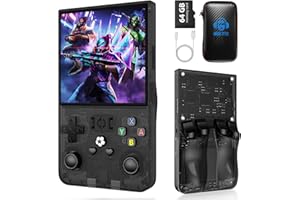AQHH R36MAX Handheld Game Console, Retro Gaming Console with 4000mAh Battery 4.0”IPS Screen, Open Source Linux System, with 64GB TF Card Portable Video Gaming Console, Transparent Black