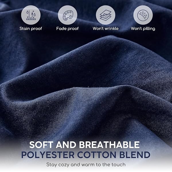 TOKOKIMO KING SHEET SET 4 PIECE, SUPER SOFT WASHED COTTON-LINEN FEEL MICROFIBER, 16″ DEEP POCKET FITTED SHEET, 1 FLAT SHEET, 2 PILLOWCASES, BREATHABLE BED SHEETS, NAVY BLUE