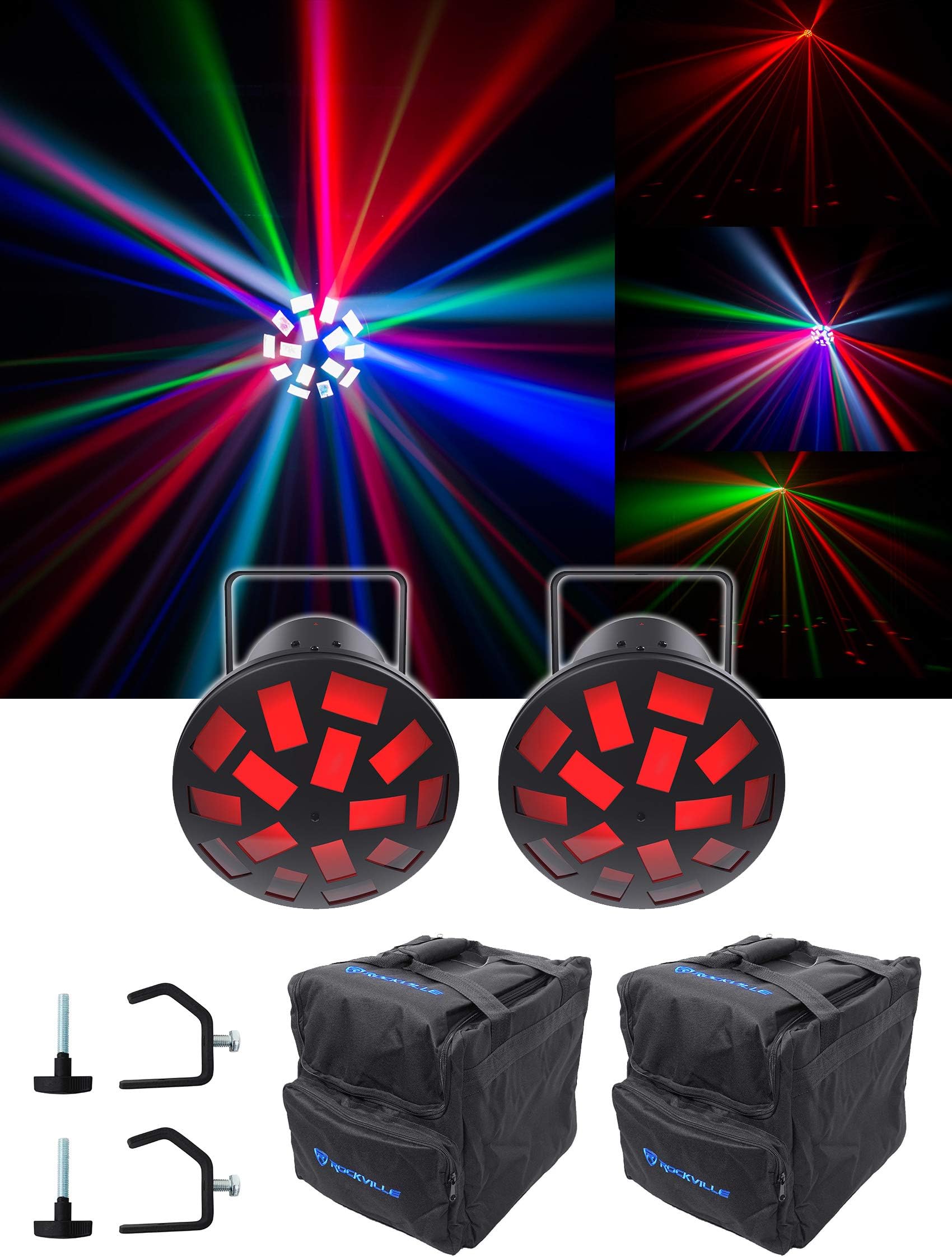 (2) Chauvet DJ Mushroom Dance Floor Effect Party Beam Lights+Carry Bags+Clamps