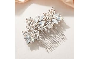 AW BRIDAL Opal Crystal Hair Comb Bridal Hair Pieces Retro Bridal Hair Clips Wedding Hair Accessories for Brides and Bridesmaids (Silver)