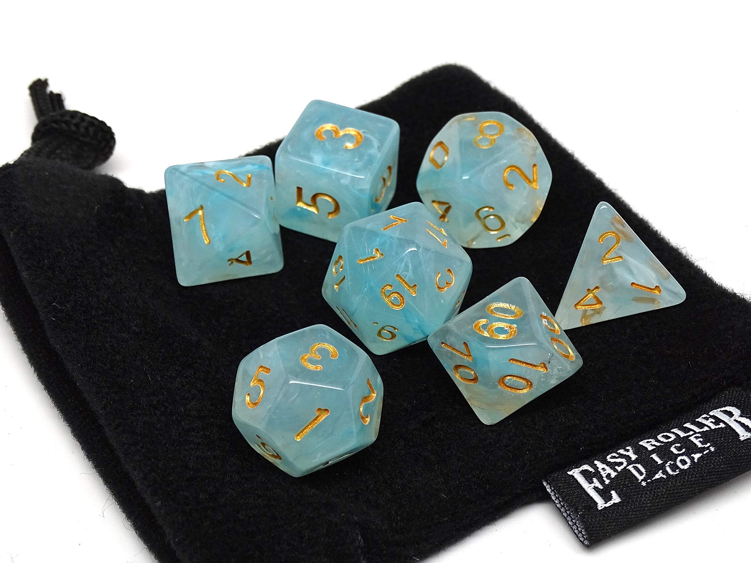 Polyhedral Dice Set - Frosted Ice Blue Glacier - 7 Piece Pristine Edition - Hand Checked Quality
