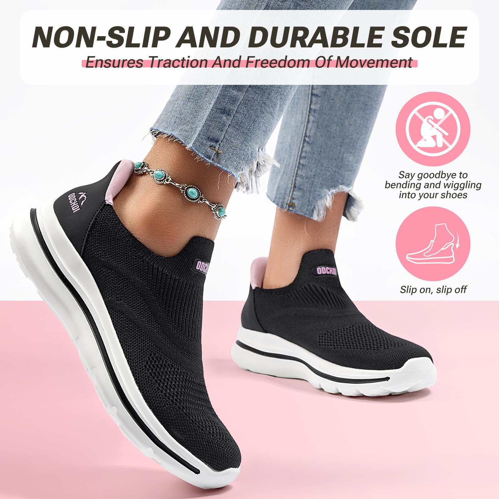 ODCKOI Slip on Damen Sneakers Bequem Atmungsaktiv Walkingschuhe Damen Leicht Jogging Fitness Turnschuhe-HEIBAI-41 4