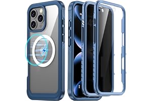 AMILIFECASES for iPhone 16 Pro Max Case, Double Front Frame Built-in 9H Tempered Glass Screen Protector + Privacy Screen Protector, Compatible with MagSafe, Magnetic Phone Case for iPhone 16 Pro Max