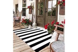 CAINANEL Black and White Area Rug 35.4 x 59 Inches Striped Front Door Mat Front Porch Rug Hand-Woven Machine Washable Indoor/Outdoor Layered Door Mats for Entryway/Bedroom/Outdoor