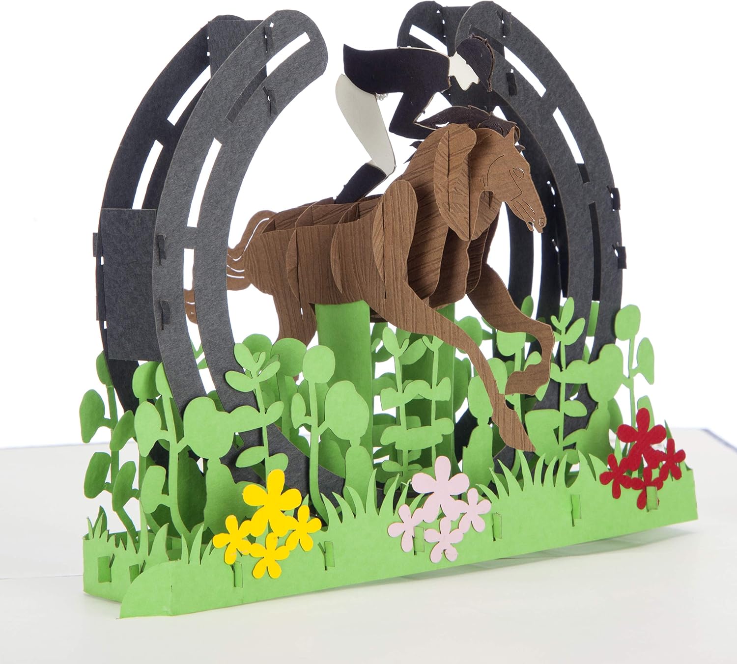 Cardology - Cross Country Equestrian Pop Up Card, grey|beige|yellow|green, 15cm x 20cm