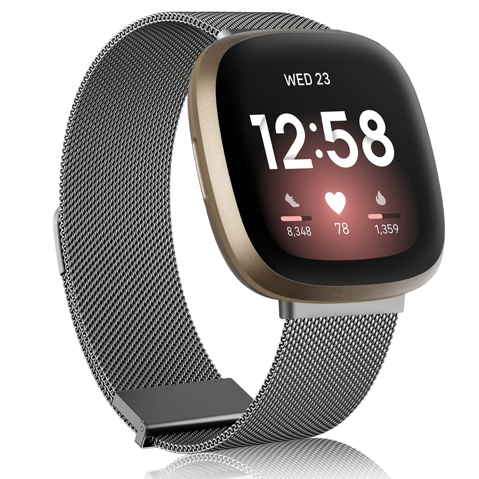 Meliya Metal Strap for Fitbit Versa 3 / Versa 4 / Sense 2 / Sense For Women Men, Magnetic Replacement Band For Fitbit Versa 3/Versa 4/Fitbit Sense 2,Grey