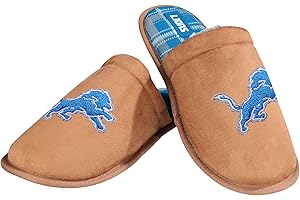 FOCO Men's NFL Team Logo Flannel Lined Faux Suede Brown Scuff Slippers