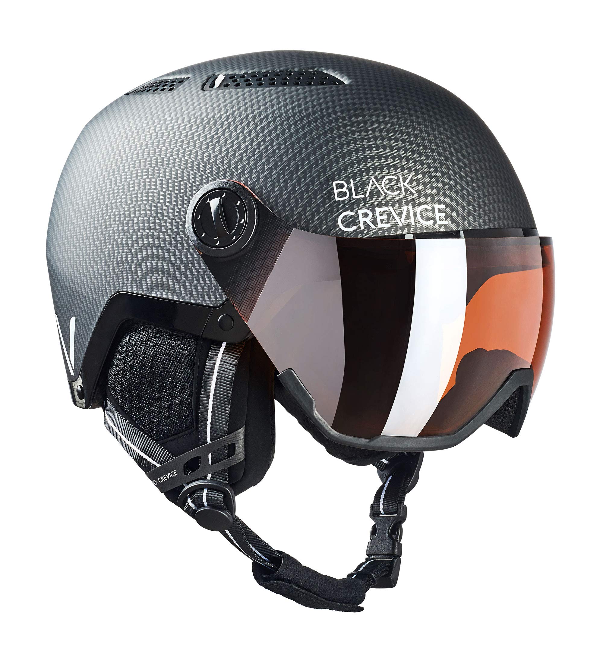 Black Crevice Unisex Adult Chamonix Ski Helmet with Visor Matt Black Carbon/White, M (55-58 cm)