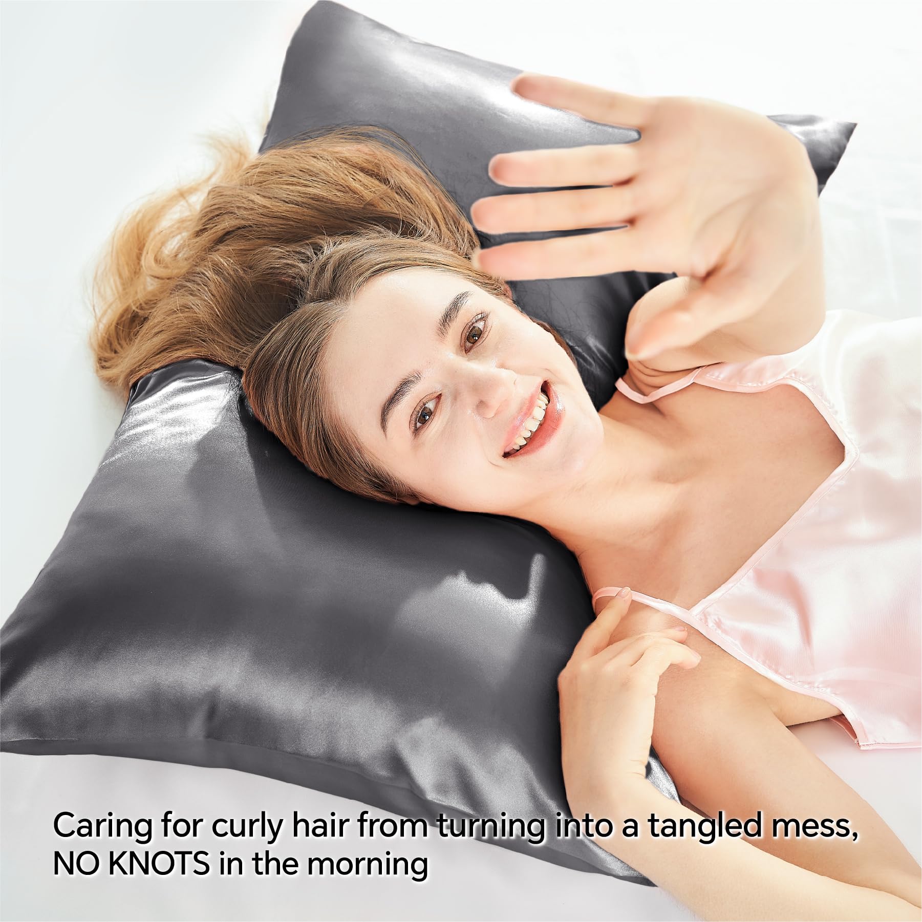 BEDELITE Satin Pillowcase with Zipper 2 Pack, Dark Grey Pillow Cases Standard Size, Super Soft and Cooling Similar to Silk Pillow Cases, Gift for Women Men(20x26 Inches) - Image 4