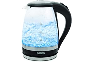 Salton Cordless Electric Glass Kettle - Compact 1.5L/Quart Water Boiler and Tea Heater with Automatic Shut-Off and Boil-Dry P