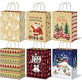 JUESMOS 24 Pack Kraft Christmas Gift Bags with Handles 10" Medium Paper Bags for Present Wrapping Holiday Paper Treat Goodie Bags for Christmas Party Favors and Decoration Supplies