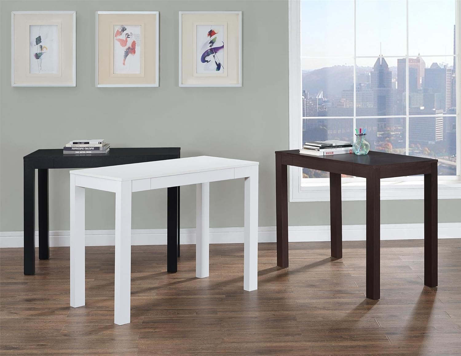 Ameriwood Home Parsons Desk with Drawer, White: Furniture & Decor