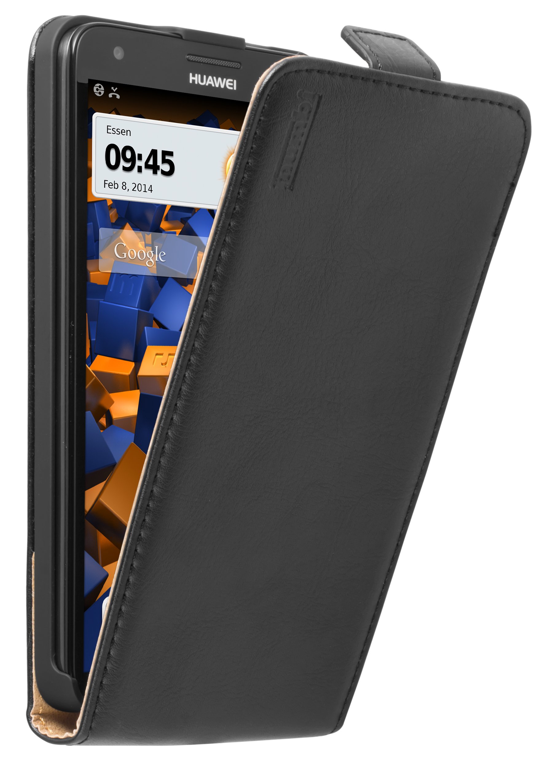 mumbi Genuine Leather Flip Case Compatible with Huawei Ascend G750 Black