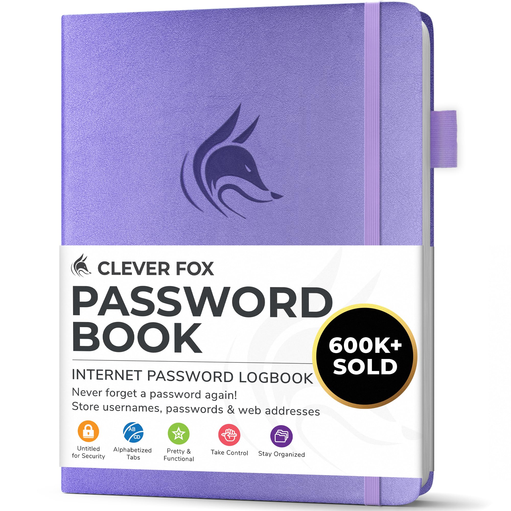 Photo 1 of Clever Fox Password Book with alphabetical tabs. Internet Address Organizer Logbook. Small Pocket Password Keeper for Website Logins (Lavender)