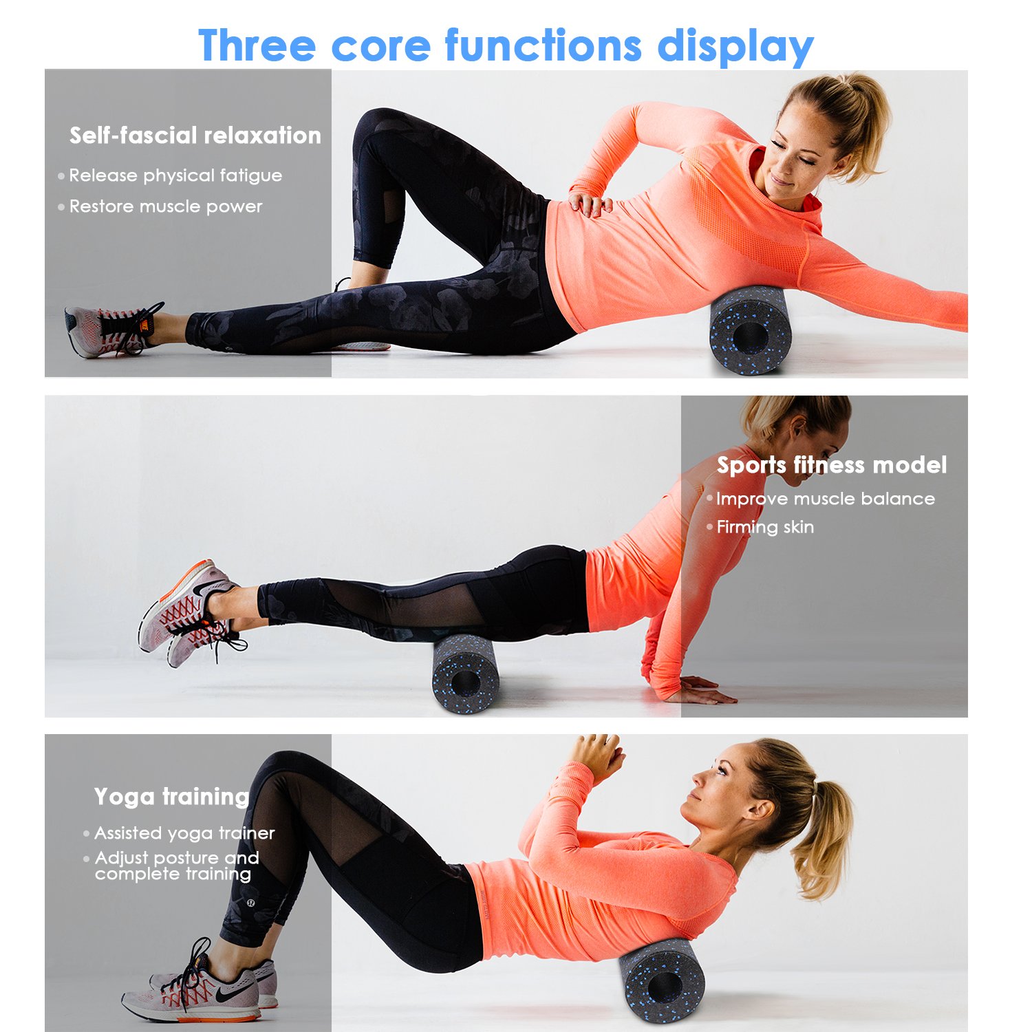 INTEY Foam Roller Rouleau Massage en Mousse pour Massage en Profondeur, Détente Myofasciale, Douleur Musculaire et Soulagement de la Raideur