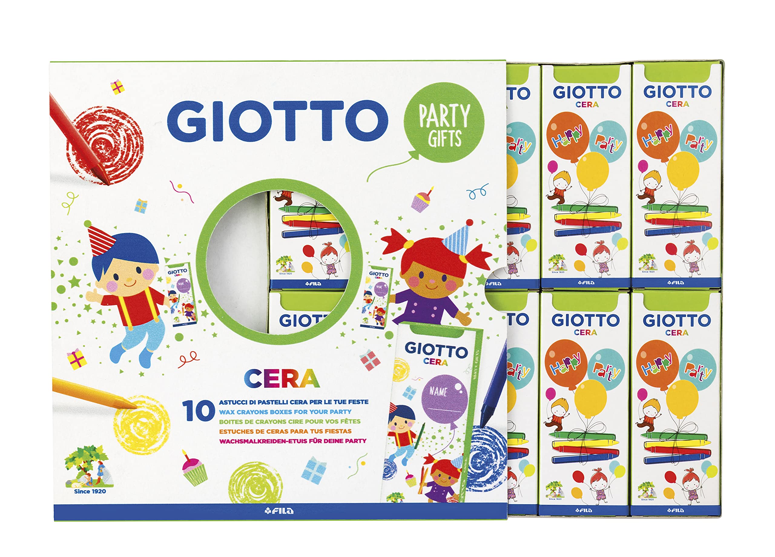 GIOTTO Kids 10 x Party Gift Sets with 4 Wax Crayons, Assorted Colours, Super Washable, For Children's Party Bags