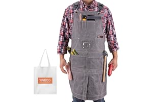 RIVECO Work Apron for Men with Pockets for Tools, Waxed Canvas Leather Pad for Woodworking Safety Wear