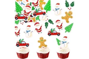 Cyodoos 42PCS Edible Christmas Cupcake Toppers - Wafer Paper Santa Claus、Tree、Snowman、Gingerbread Man、Picks Merry Christmas Theme Holiday Baby Shower Birthday Party Cake Decorations Supplies
