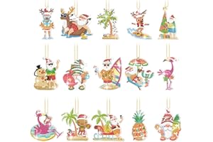Yuxung 15 Pcs Summer Christmas Diamond DIY Craft Painting Keychain 5D Diamond Art Kit Hanging Ornament for Kid(Summer)