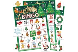 Leezead Christmas Bingo Game for Boys Girls Adults, 24 Players Christmas Bingo Cards Christmas Party Supplies Fun Christmas Party Bingo Game for School Classroom Family Holiday Xmas Party Activities