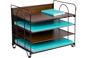 DASHER PRODUCTS Office Organizer with 4 Tiers, Desk File Organizer with Wood Patterned Shelves, Office Supplies Desk Organizer for Storage of Paper, Bills, Letters, Multi-Functional Desk Organizers and Accessories