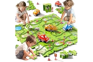 Beby Buty 64PCS Puzzle Track Car Set Toys for Kids Boys, Toddler Toys Gifts for 3 4 5 Year Old, Floor Puzzle Tracks Car for Boys Ages 3-5 4-6, for 3 4 5 6 Year Old