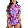 Halcurt Women's Short Sleeve Rash Guard Swimsuit Top with Built in Bra Swim Shirt UPF50+ Quick Dry Bathing Suit