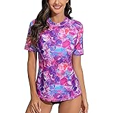 Halcurt Women's Short Sleeve Rash Guard Swimsuit Top with Built in Bra Swim Shirt UPF50+ Quick Dry Bathing Suit