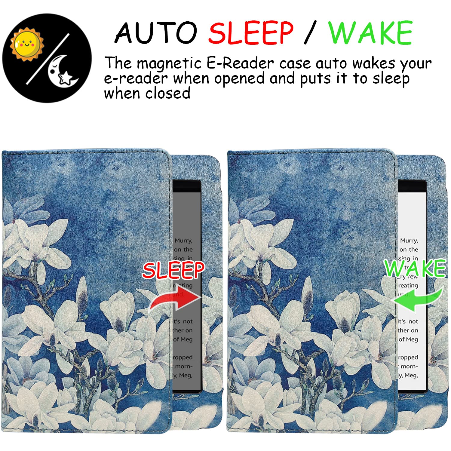 GOVTVA Case for Kindle 8th/10th Gen Cover for All-New Kindle (10th Generation, Model J9G29R) / Kindle (8th Generation, Model SY69JL) Cover with Auto Sleep/Wake/Double Hand Strap/Stand (Magnolia)