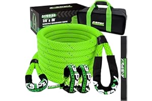 AXSIPEIX 7/8"×30ft Kinetic Recovery Rope (31,700lbs) Heavy Duty Offroad Recovery Rope with 2 Soft Shackles 3/8" x 20" Offroad Recovery Kit for UTV, ATV, Truck, Car (Green)