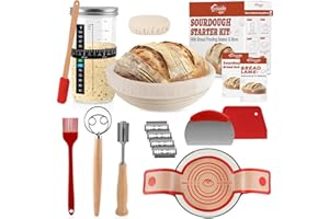 Tyniaide Sourdough Starter Kit, 35oz Sourdough Starter Jar Glass, Sourdough Banneton Bread Proofing Baskets with Silicone Bre