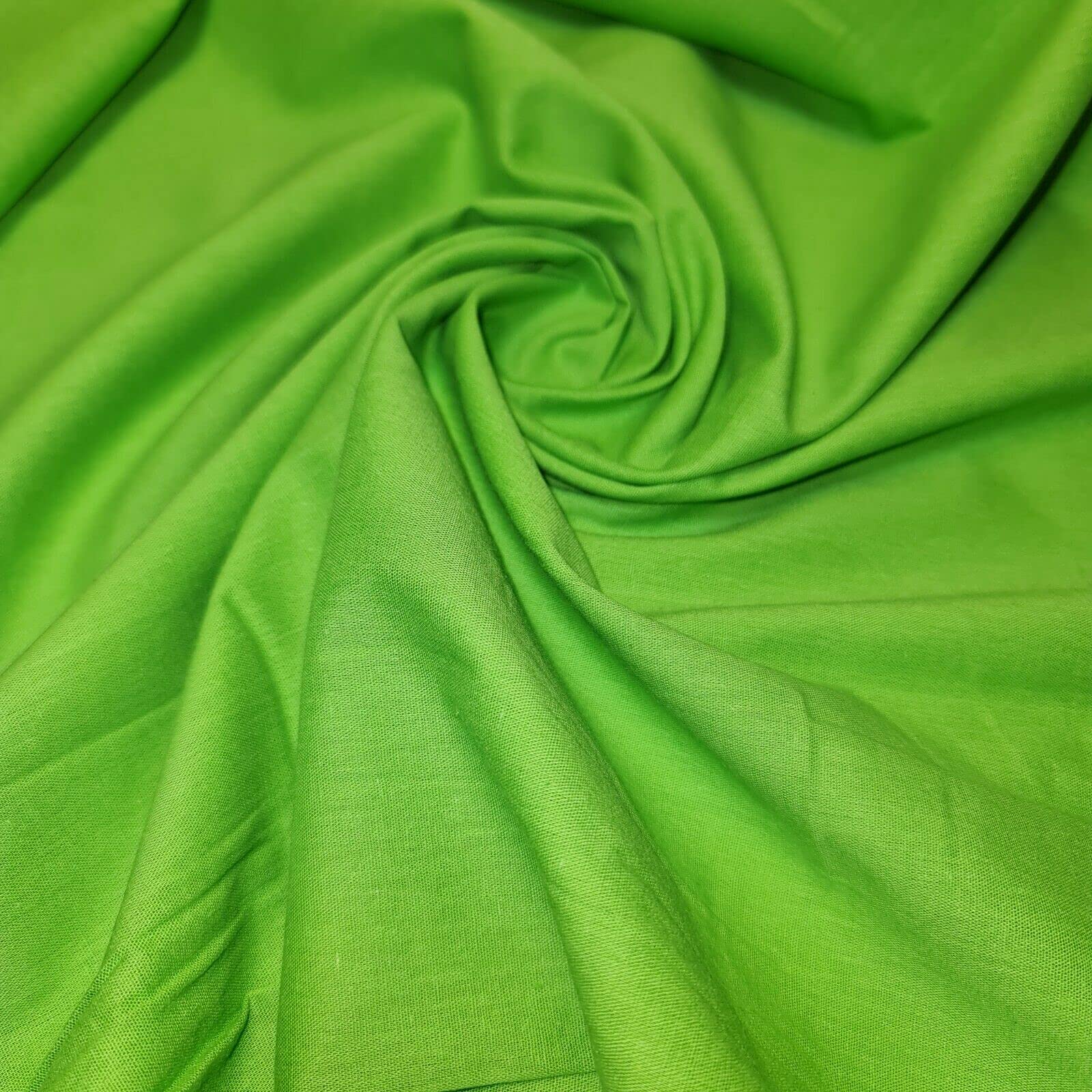 100% Cotton Fabric 112cm Wide Plain Cambric Poplin (Apple Green, 5 Meter)