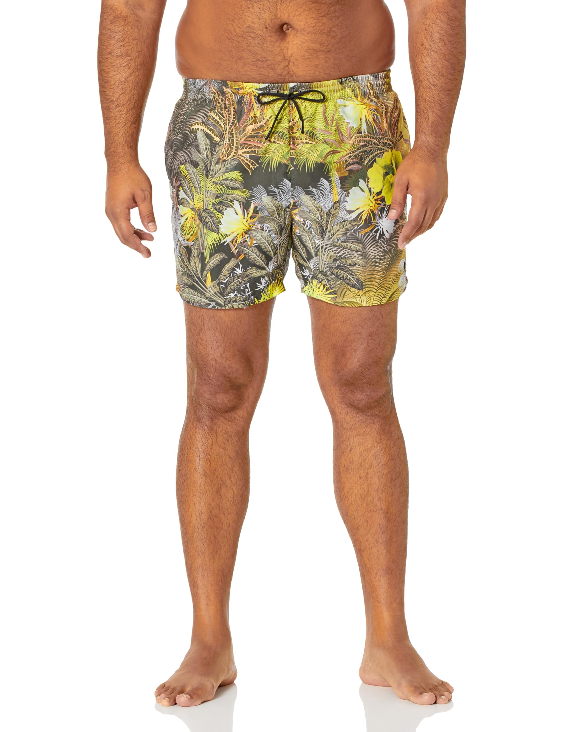 Swim Trunks Natural Yellow Tropical Mens Polyester Blend Swim Trunks Polyester Blend