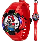 Super Mario Kids Red Digital Light-Up Watch with Colorful LCD Display, Iconic Mario Character Dial, Glossy Transparent Bezel, and Adjustable Strap – Fits Wrists 5.5" to 8"