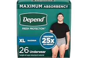 Depend Fresh Protection Adult Incontinence Underwear for Men (Formerly Depend Fit-Flex), Disposable, Maximum, Extra-Large, Grey, 26 Count, Packaging May Vary