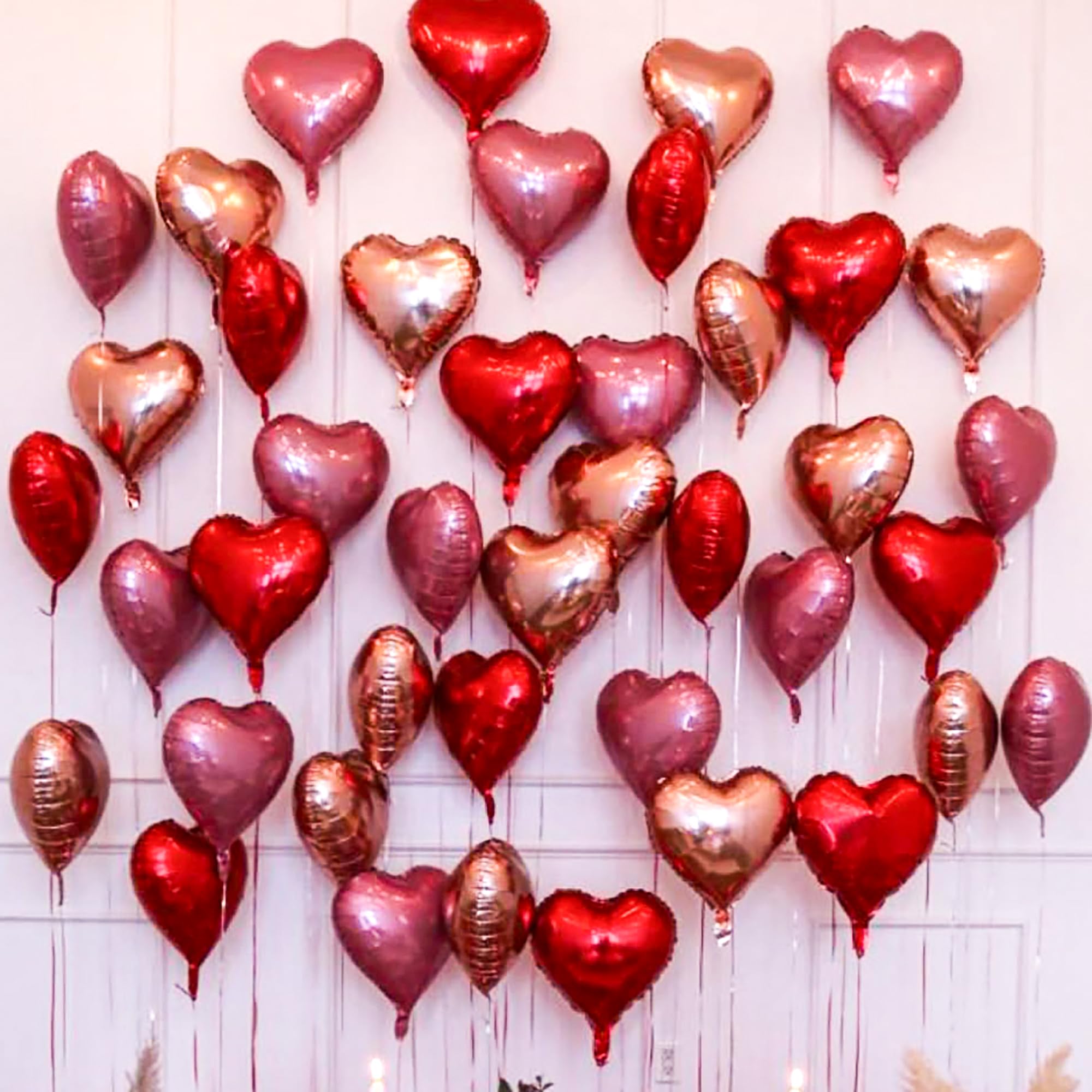 Photo 1 of [21 pcs] pink rose and red Balloons 18" a bunch of Heart Love Foil Helium Balloons, Helium Support Valentines Day Birthday Wedding Bridal Engagement Party Anniversary Mother's Day Decorations