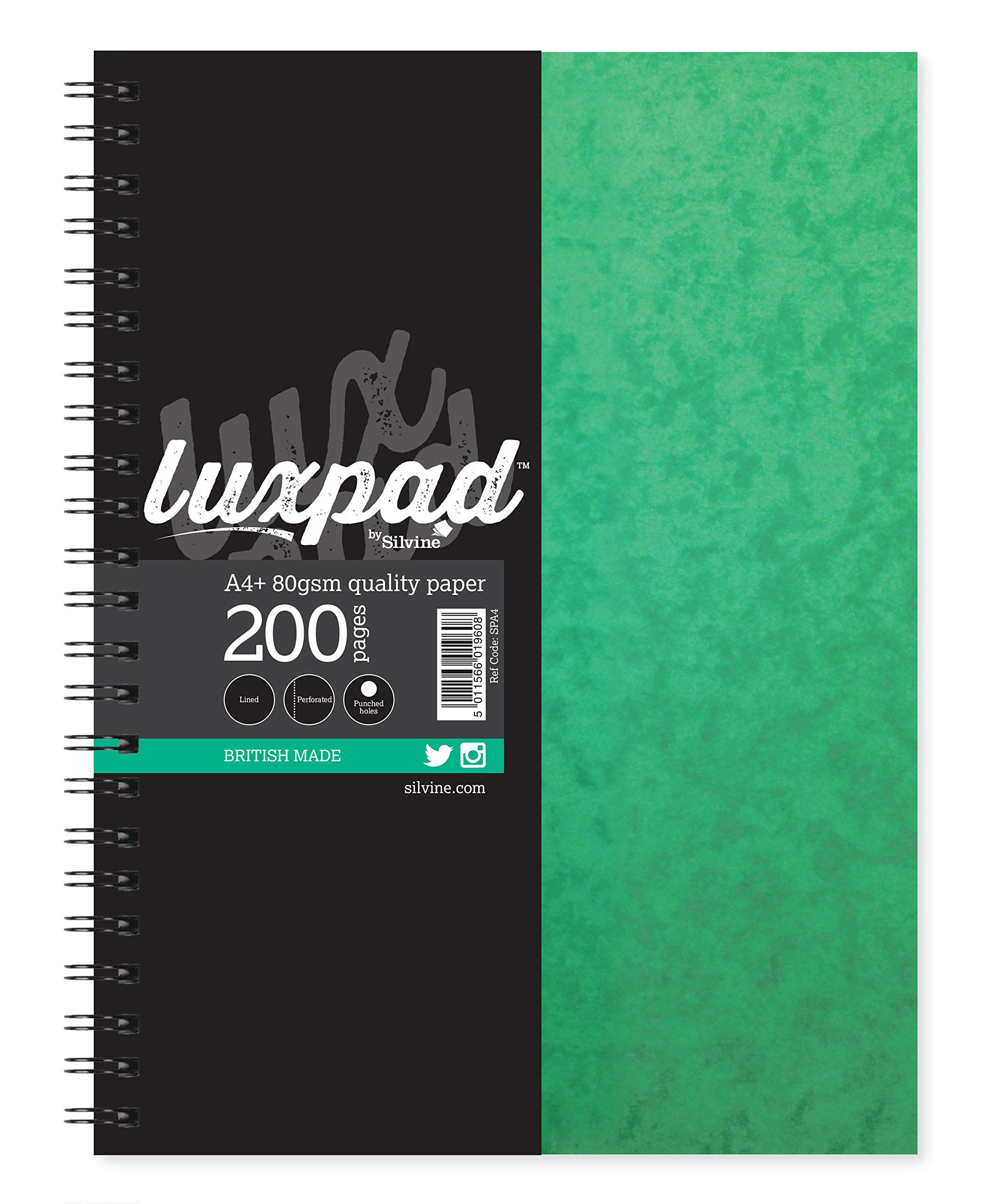 Luxpad A4+ Twin Wire Hardback Notebook with 200 Feint Ruled Pages and Durable Pressboard Covers.