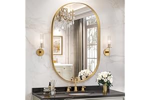Brightify Gold Oval Mirror for Wall 24x36 Inch, Bathroom Vanity Mirrors Gold Metal Framed, Modern Mirror for Bedroom Living Room Wall Decor Hang Vertical and Horizontal