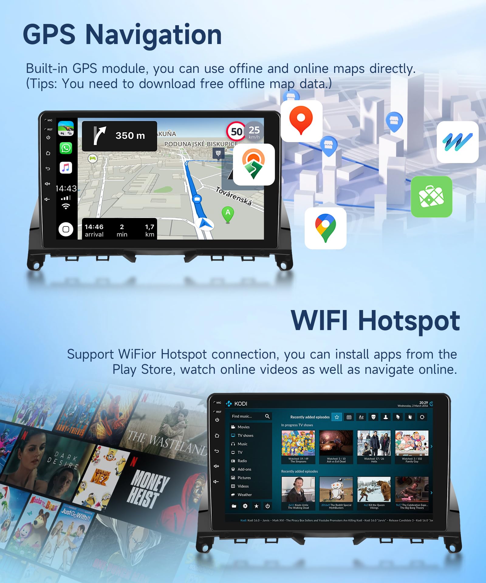 2G+64G Android Car Radio Stereo Wireless Carplay Android auto for Mercedes Benz C-Class C180 C200 C230 C250 C300 C350 W204 S204 2006-2011, Rimoody 9 inch Touchscreen GPS WiFi BT FM Backup Camera